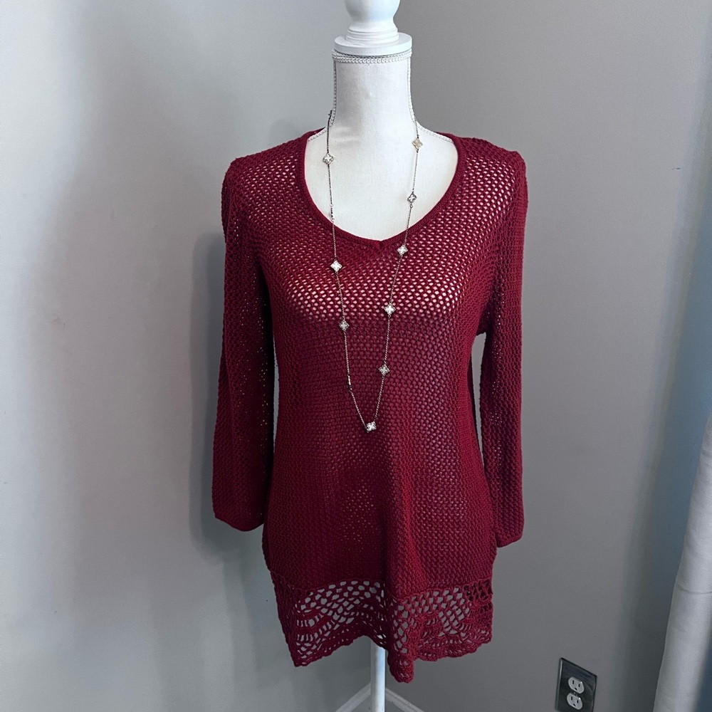 New Directions Burnt Orange Crochet Sweater Medium - Picture 2 of 4